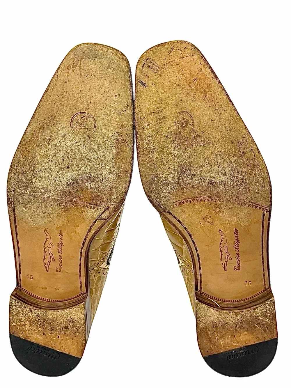 Mauri Crocodile Spectator Dress Exotic Brogue Green Tan Size 16 Made In Italy
